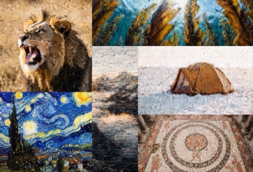 PhotoQuilt teaser: photomosaics generated at arbitrary resolution